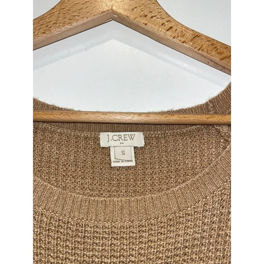 J.Crew Brown Waffle Knit Merino Wool Round Neck Pullover Sweater Women's Size S